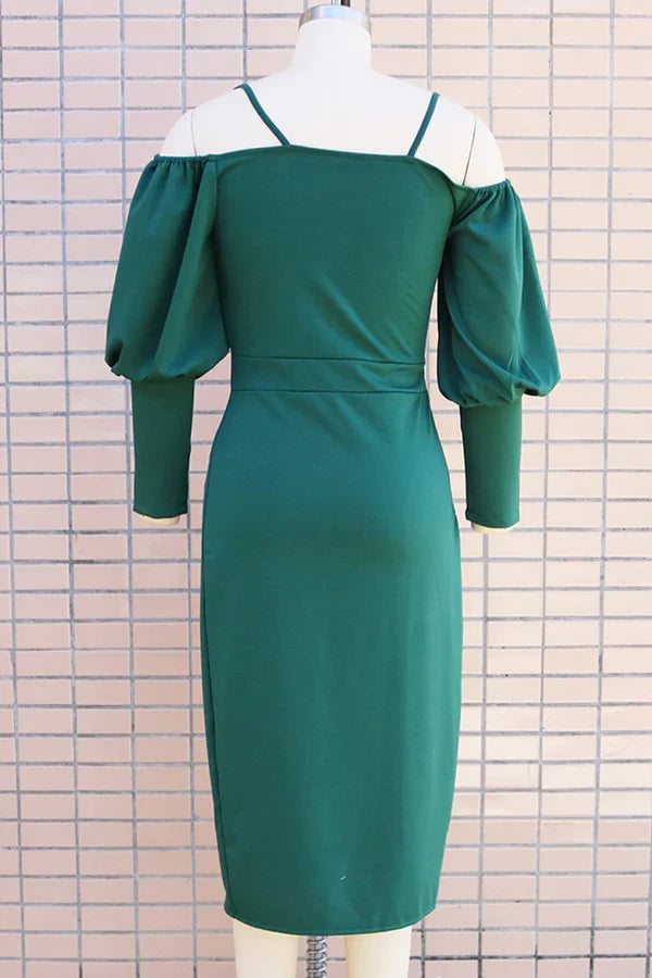 Sweet and Elegant Solid Color Folded Shoulder Off Shoulder Irregular Evening Dress