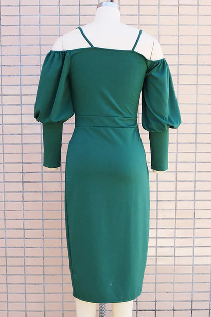 Sweet and Elegant Solid Color Folded Shoulder Off Shoulder Irregular Evening Dress