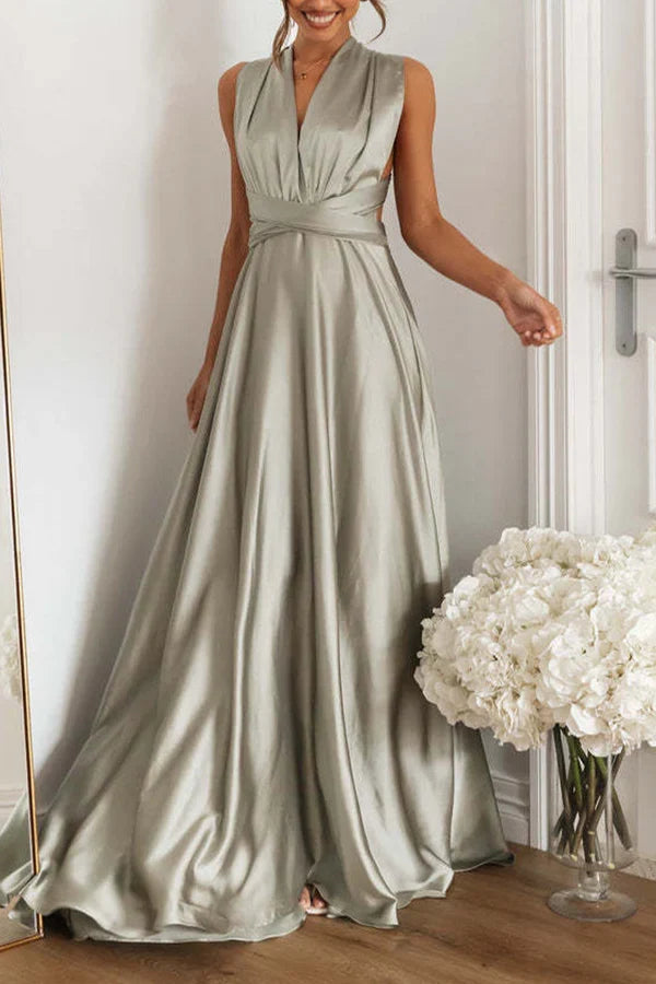 Elegant solid color backless shoulder strap design with V-neck for evening dressing