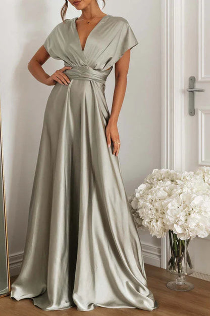 Elegant solid color backless shoulder strap design with V-neck for evening dressing