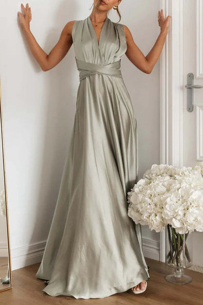 Elegant solid color backless shoulder strap design with V-neck for evening dressing