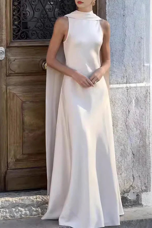 Elegant solid color patchwork O-neck evening dress