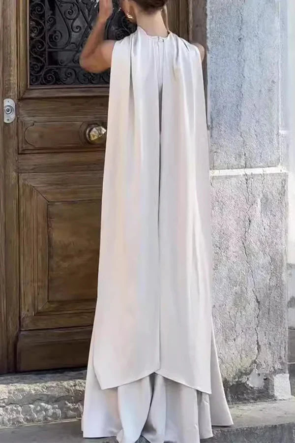 Elegant solid color patchwork O-neck evening dress