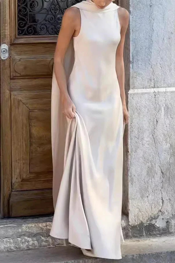 Elegant solid color patchwork O-neck evening dress