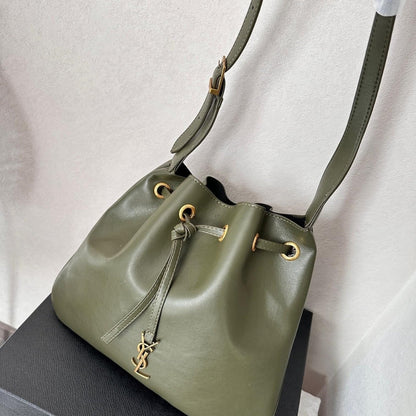 Saint Laurent Paris VII Medium Flat Hobo Bag In Smooth Army Green 28Cm