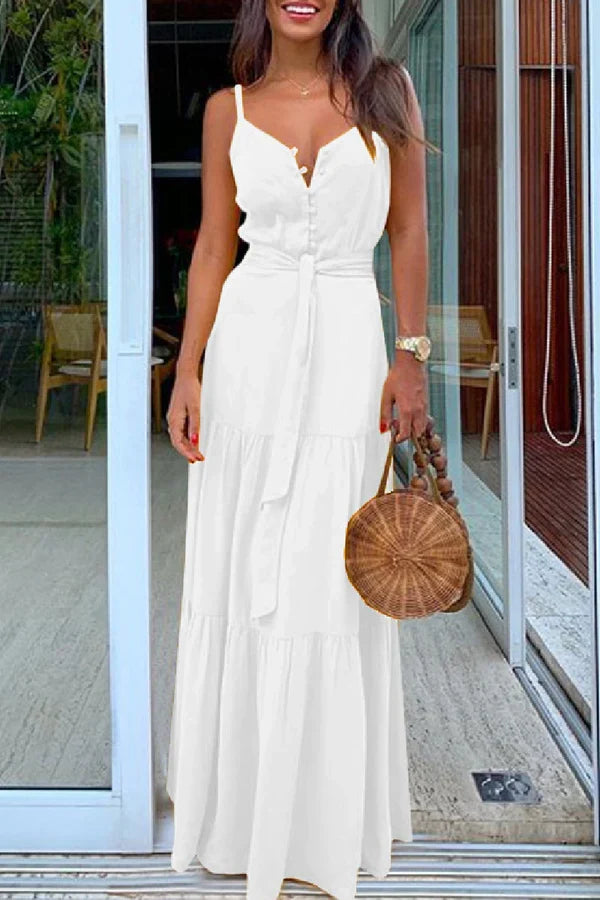Leisure solid color backless thin shoulder straps for long evening dressing