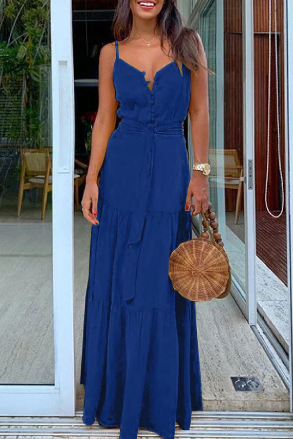 Leisure solid color backless thin shoulder straps for long evening dressing
