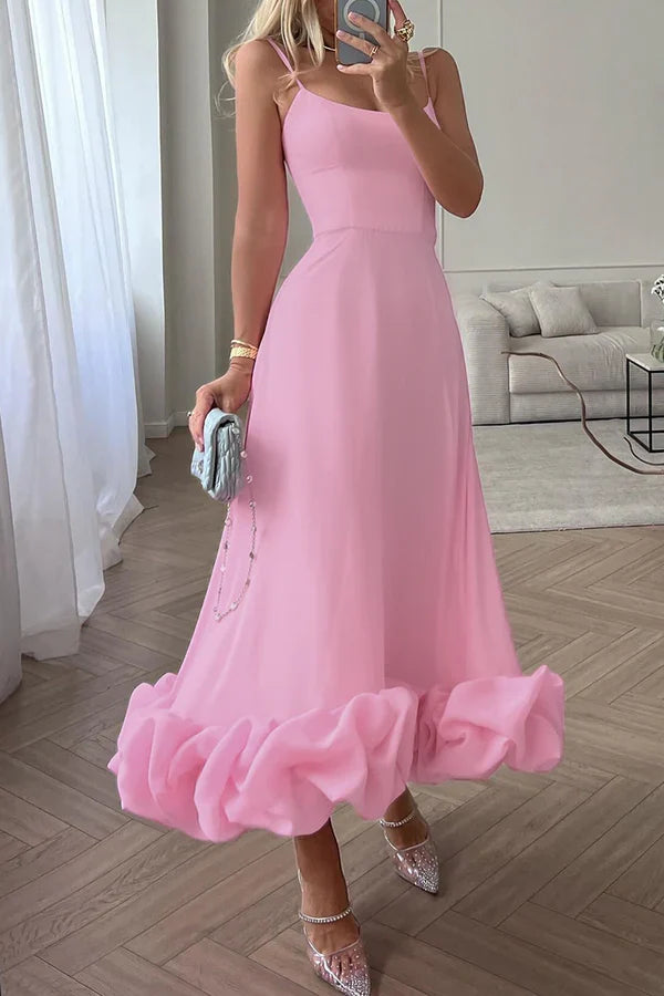 Elegant solid color pleated square neck strap for evening dressing
