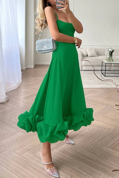Elegant solid color pleated square neck strap for evening dressing