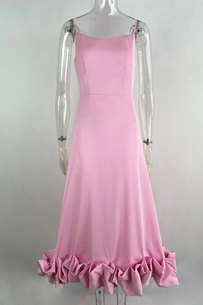 Elegant solid color pleated square neck strap for evening dressing