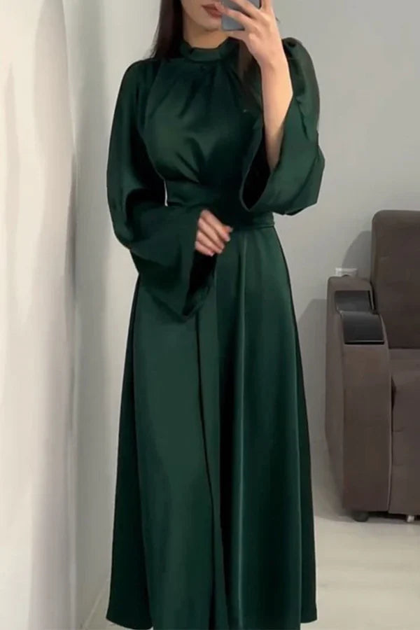 Elegant solid color split half high neck waist skirt for evening dress