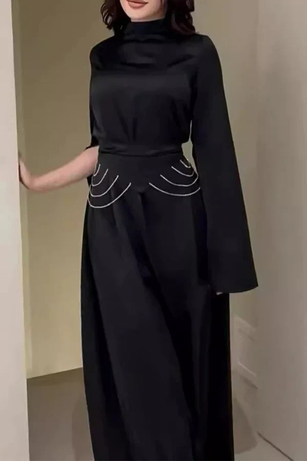 Elegant solid color split half high neck waist skirt for evening dress