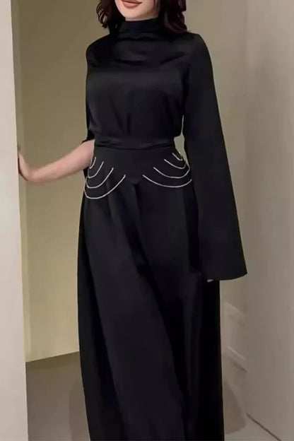 Elegant solid color split half high neck waist skirt for evening dress