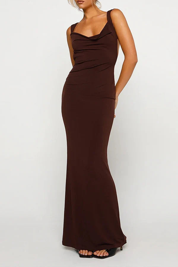Sexy solid color backless V-neck one step dress evening dress