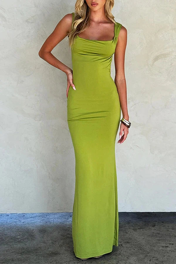 Sexy solid color backless V-neck one step dress evening dress