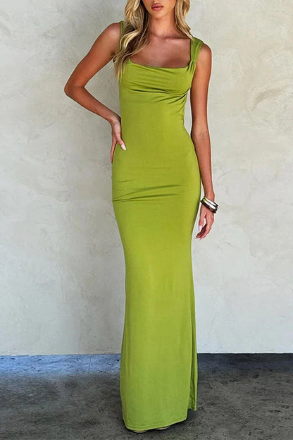 Sexy solid color backless V-neck one step dress evening dress