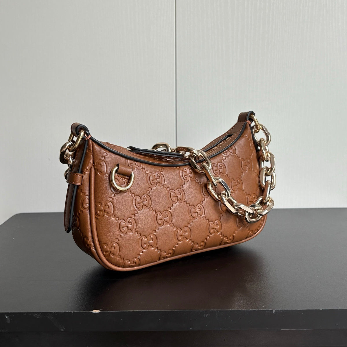 Gucci Gg Emblem Mini Shoulder Bag In Brown Gg Embossed 19Cm