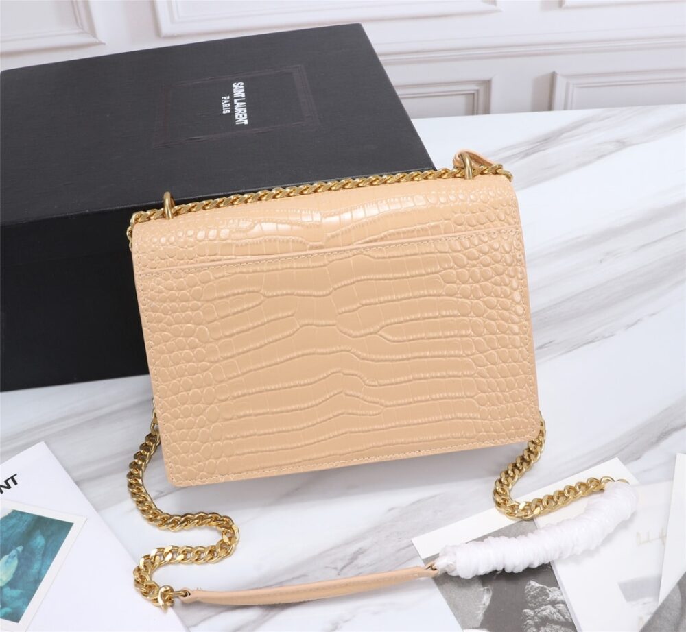 Saint Laurent Sunset Medium Chain Bag In Crocodile-Embossed Shiny Apricot 22Cm 442906DND0N9207