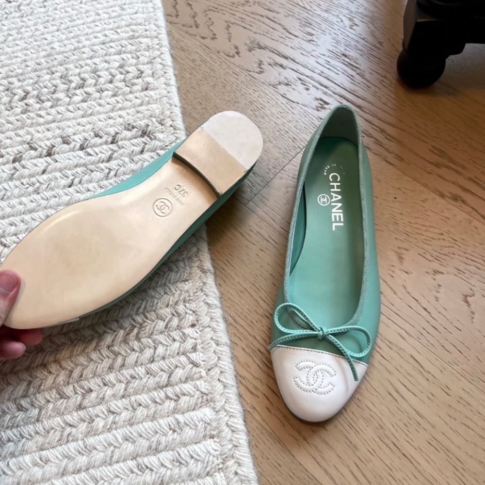 Chanel Ballet Flats Light Green And White