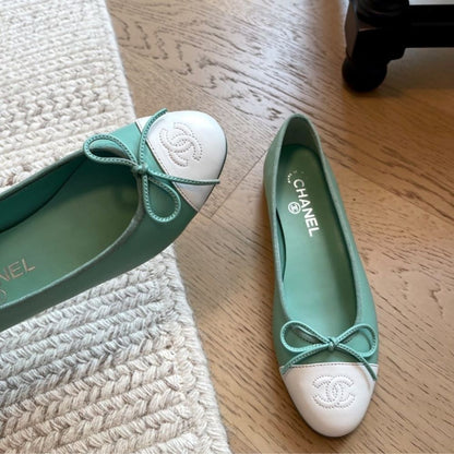 Chanel Ballet Flats Light Green And White