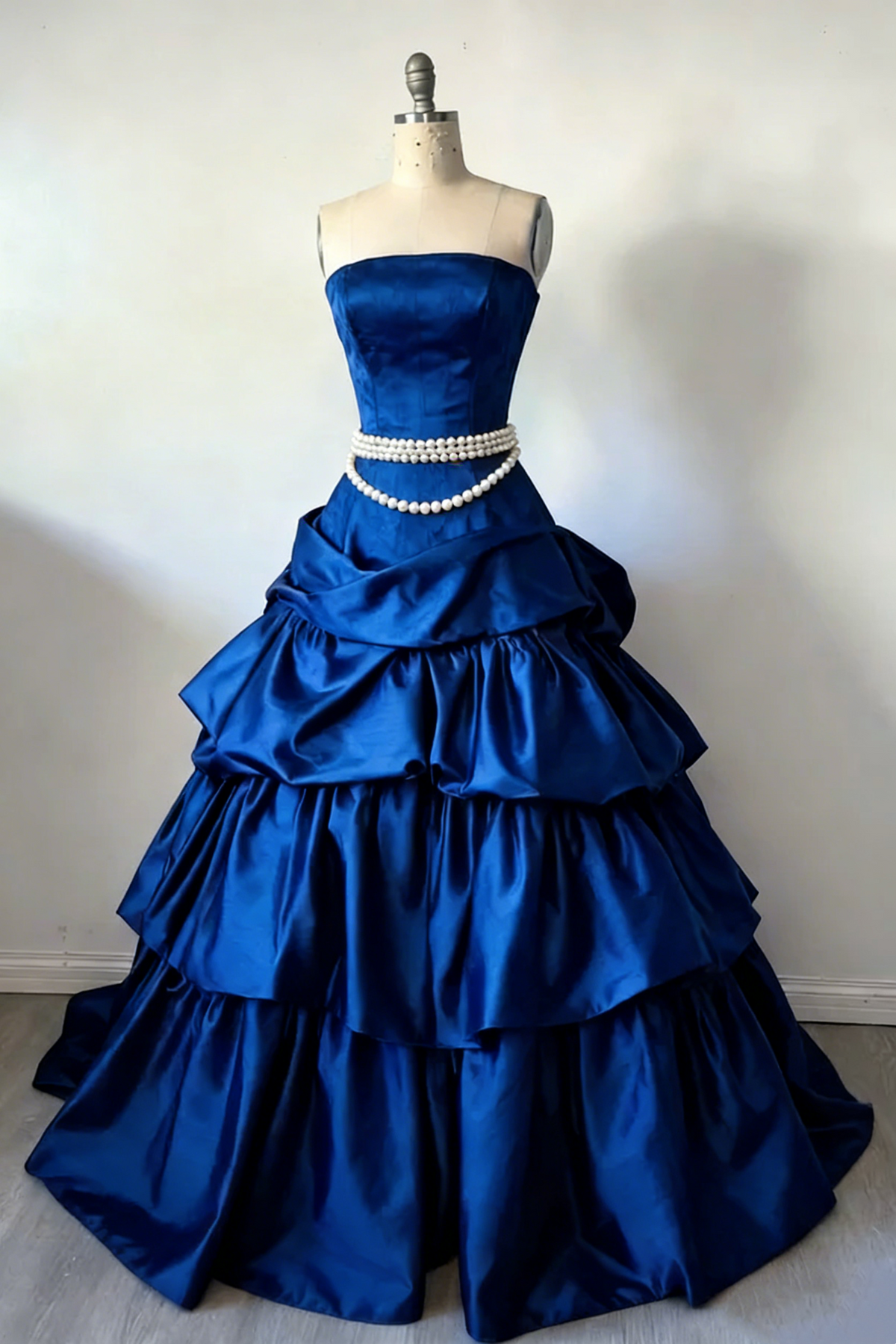 Elegant Strapless Burgundy Satin Pleated Layered Long Party Dress Prom Dresses SP1339