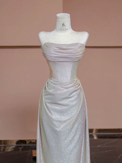 Light champagne-colored strapless fitted long ball gown, bridal dress R8349