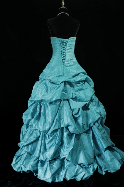 Blue-green strapless fitted waist slim-fit ball gown with a full skirt R8689