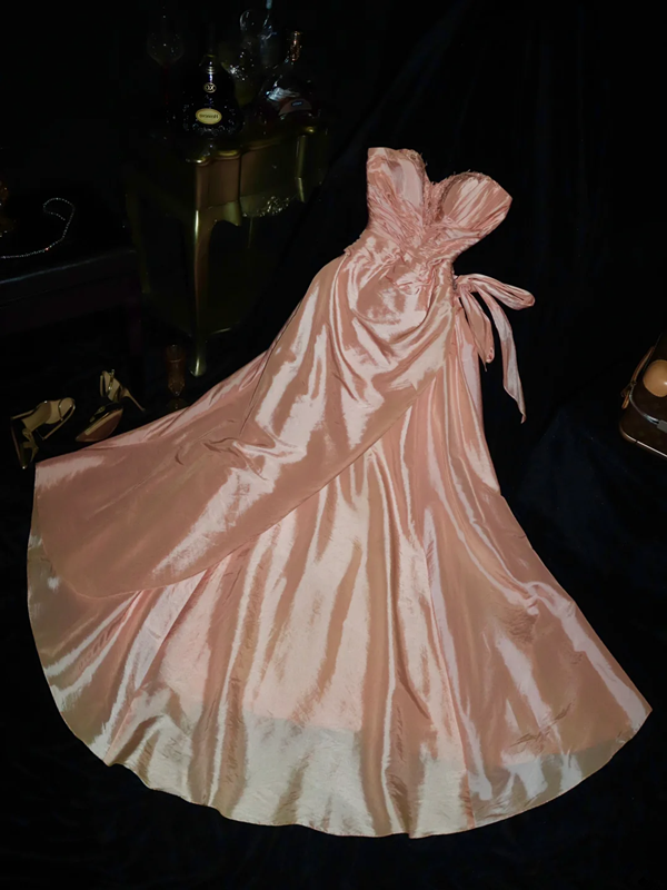 Light pink strapless fitted long ball gown R7021