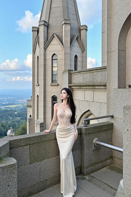 Champagne-colored halter-neck fitted bodycon long ball gown R7541