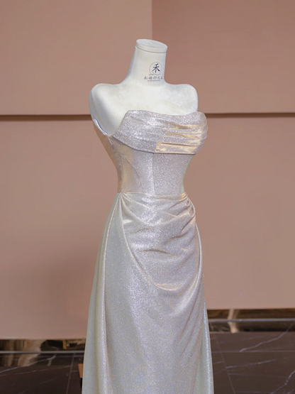 Light champagne-colored strapless fitted long ball gown, bridal dress R8349