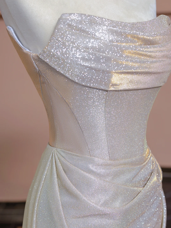 Light champagne-colored strapless fitted long ball gown, bridal dress R8349