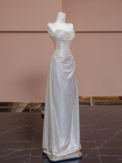 Light champagne-colored strapless fitted long ball gown, bridal dress R8349