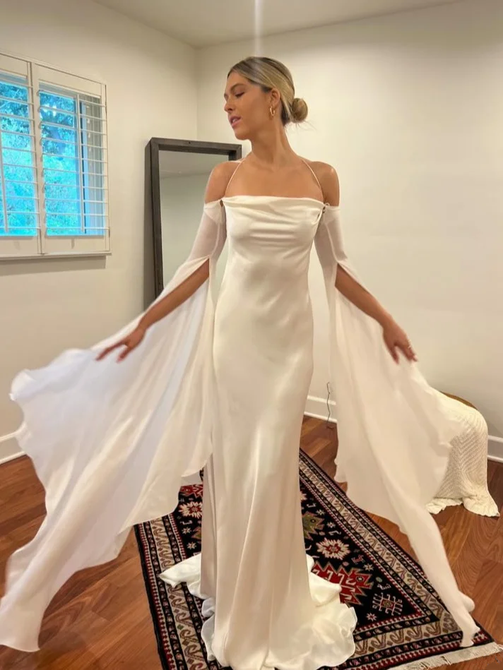 White off-the-shoulder fitted long sexy ball gown R8654