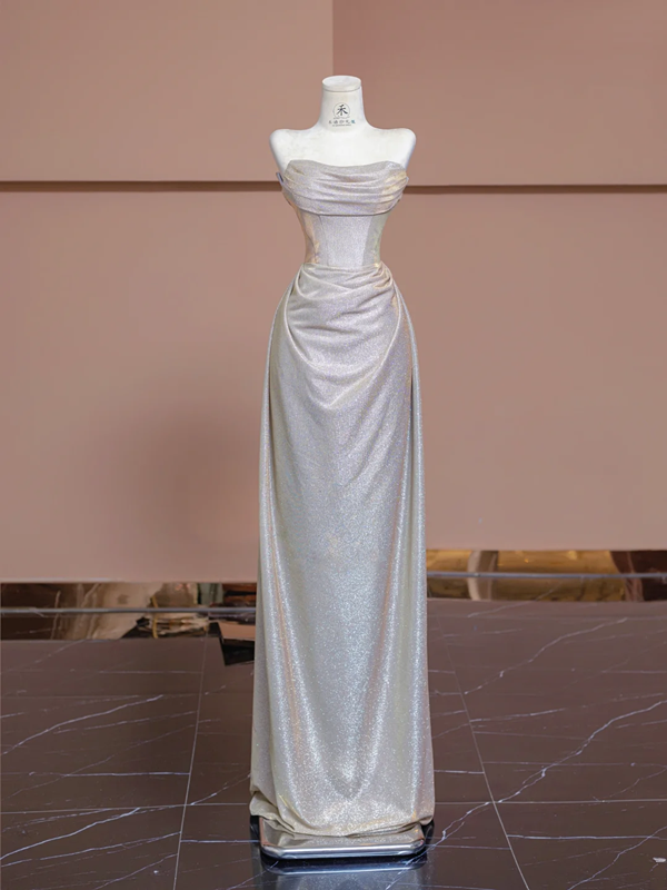 Light champagne-colored strapless fitted long ball gown, bridal dress R8349