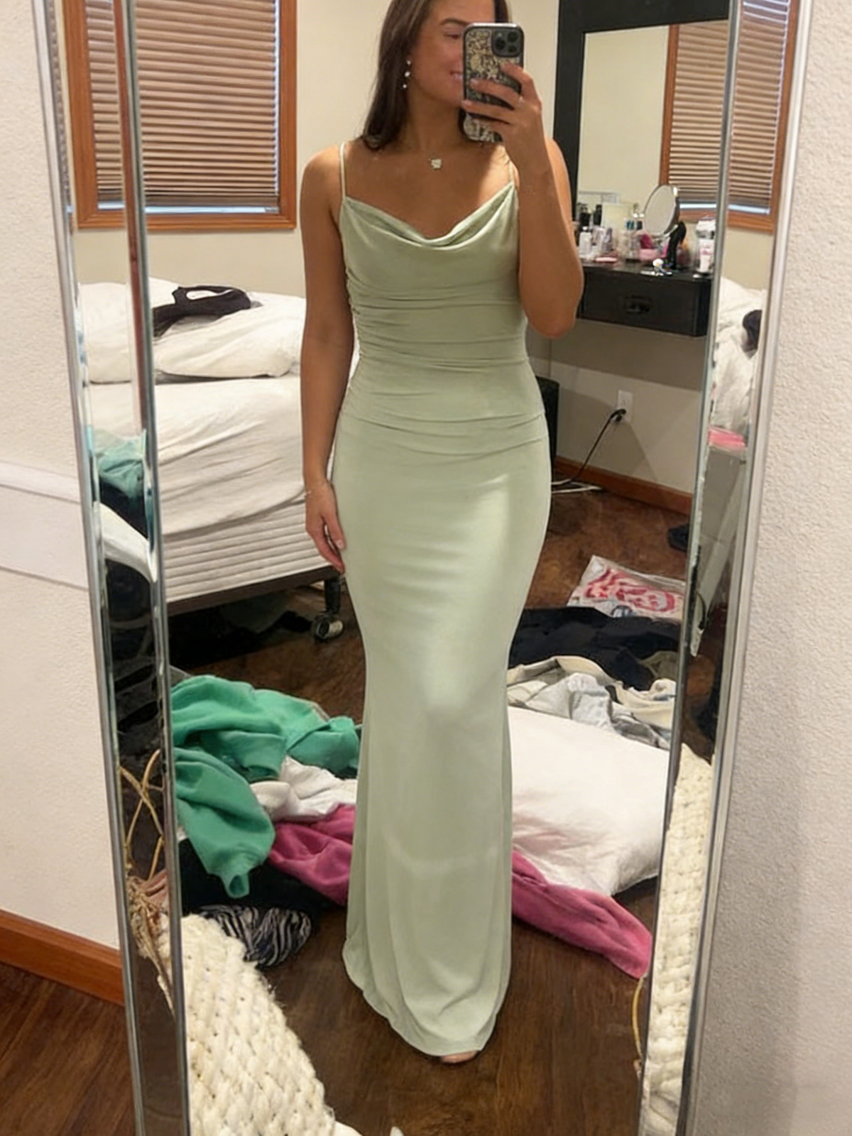 Sexy Green Satin Mermaid Backless Prom Dress Party  Dress  ,Long Wedding Guest Outfit Y7257