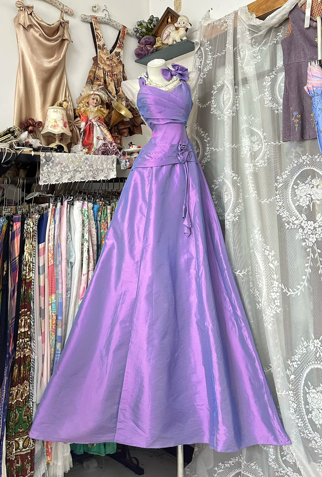 Lavender Halter Neck Fitted Waist Vintage A-Line Long Prom Dress, Evening Gown gh7205
