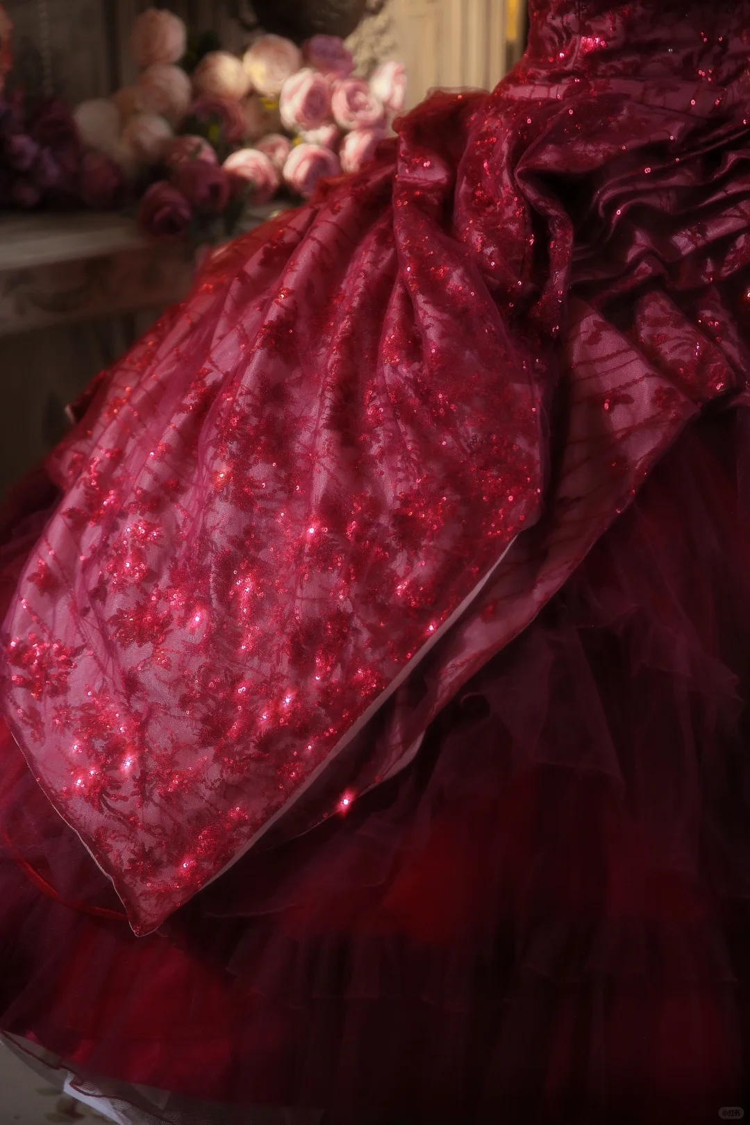 Glamorous Burgundy Sequin Ruffled Tiered Spaghetti Strap Sweet 15 Quinceanera Ball Gown TP5545
