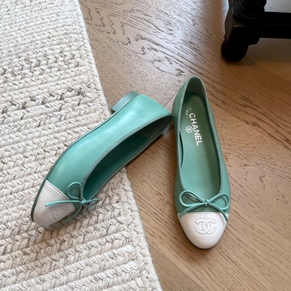 Chanel Ballet Flats Light Green And White