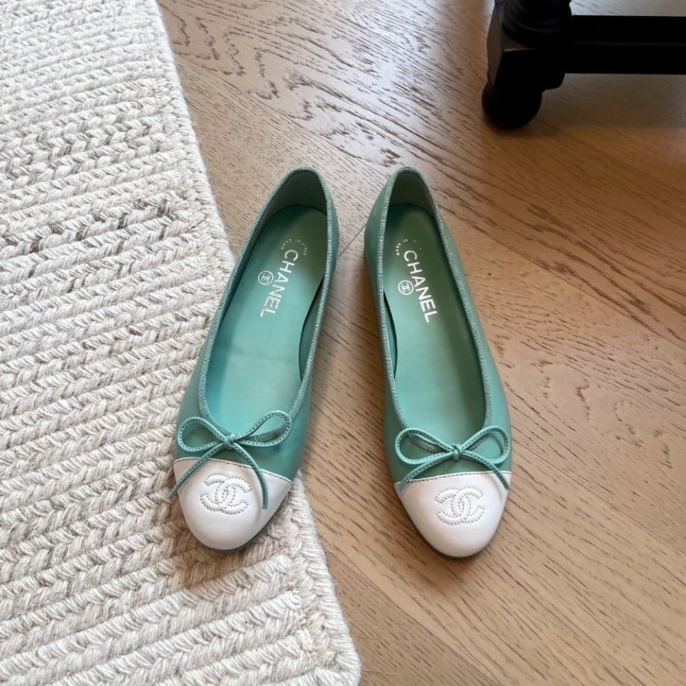 Chanel Ballet Flats Light Green And White