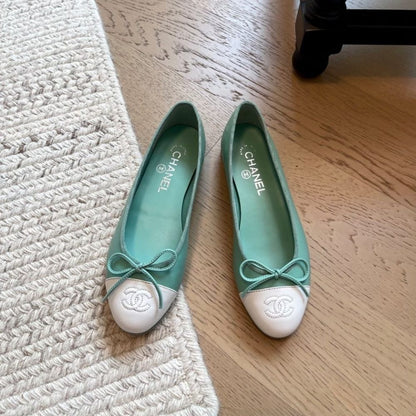 Chanel Ballet Flats Light Green And White