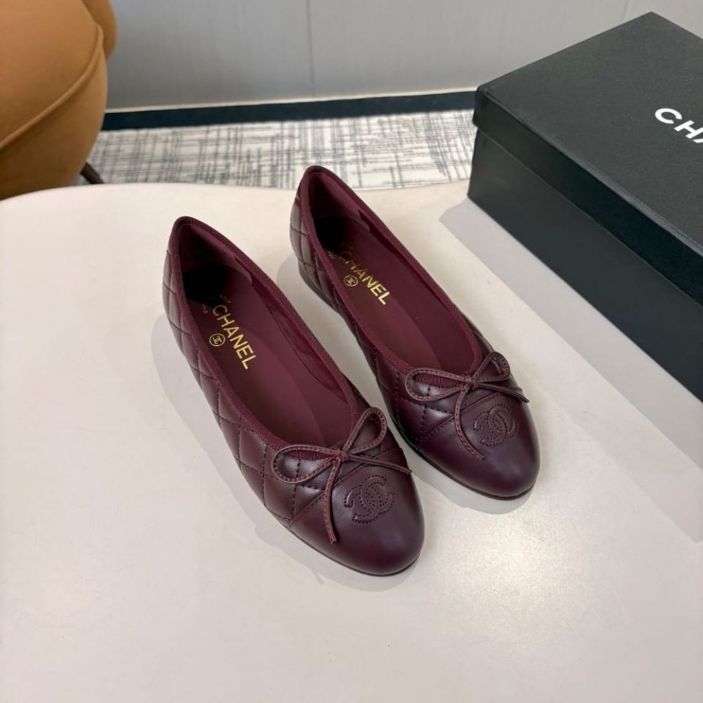 Chanel Ballet Flats Dark Burgundy