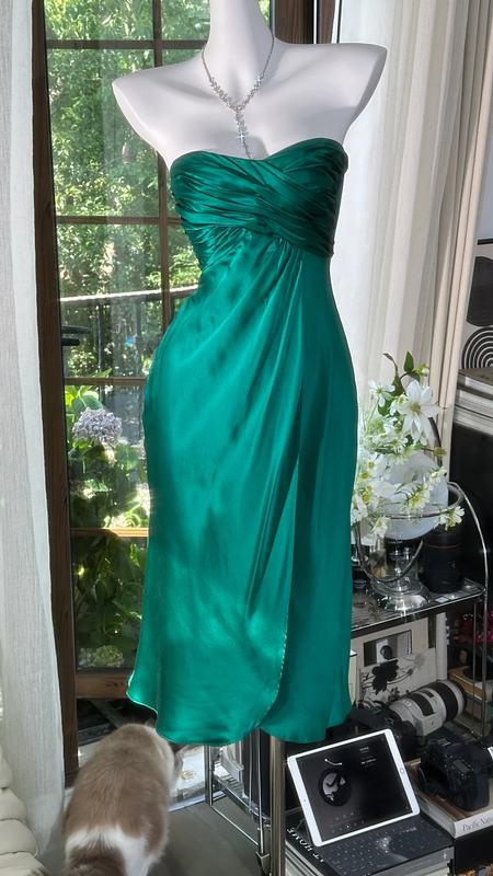 Dark green strapless midi ball gown R7618