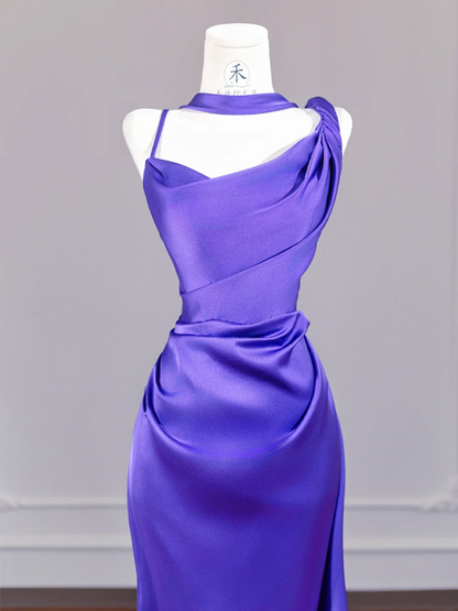 Deep purple halter-neck fitted bodycon long ball gown R8263