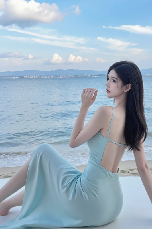 Light blue halter-neck backless sexy long ball gown R7542