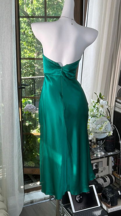 Dark green strapless midi ball gown R7618