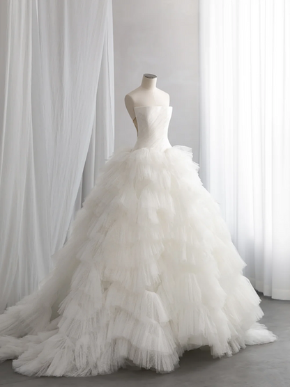 White strapless fitted waist slim-fitting ball gown/bridal dress R8438