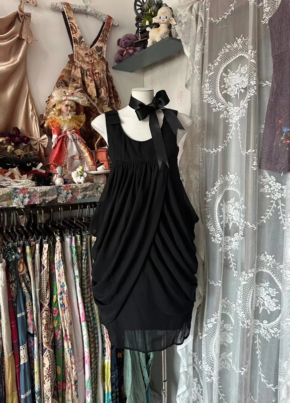Black tank top suspender high-waisted short prom dress R7461