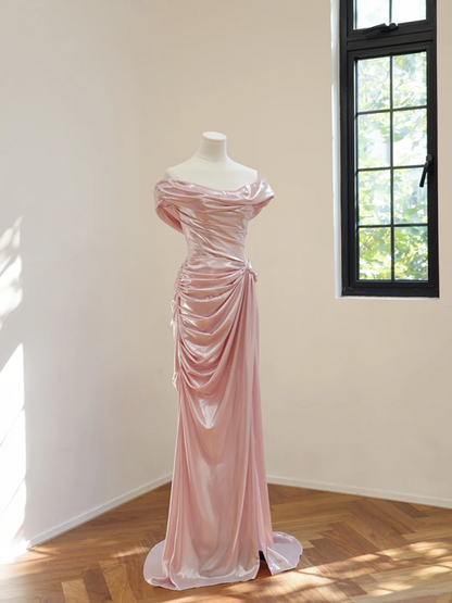 Light pink off-shoulder fitted long ball gown/bridal dress R8534