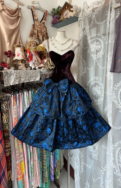 Retro tube top waist slim A-line short skirt ball gown R6184