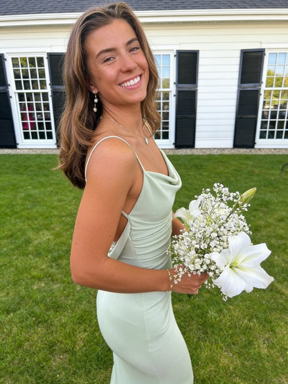 Sexy Green Satin Mermaid Backless Prom Dress Party  Dress  ,Long Wedding Guest Outfit Y7257
